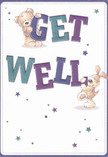 Radiating warmth and cheer reminiscent of a sunny morning in Fitzrovia, this illustrated get well card captures the spirit of renewal and hope. Two adorable characters-a fluffy, friendly teddy bear and an energetic puppy with velvety ears-spring from the card as if reaching out to offer comfort. They joyfully support the oversized, colourful letters of 'Get Well,' rendered in vibrant shades of indigo and teal, boldly contrasting the gentle cream background. Across the scene, sparkling stars in various blues and purples shimmer, adding a sense of wonder and encouragement that lingers, like the afterglow of a Fitzrovia sunset. The meticulously illustrated fur invites touch, as soothing and restorative as freshly arranged peonies found at a local flower stall. This card carries more than just a wish-it's an emotional balm, tender and uplifting, ideal for anyone recovering at University College Hospital or resting at home nearby. Like a thoughtfully designed bouquet, every aspect of the scene is meant to surround the recipient with kindness, lightness, and a sense of heartfelt care unique to the neighbourhood's gentle rhythm.